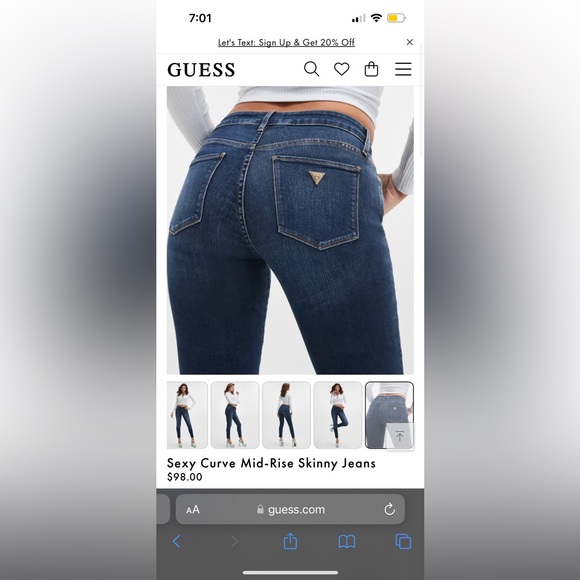 Guess denim jeans. Size 26. Sexy Curve mid rise skinny jeans. - Picture 5 of 6